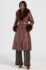 KAYA FUR LINED TRENCH IN BROWN