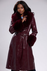 KAYA FUR TRIM TRENCH IN BURGUNDY