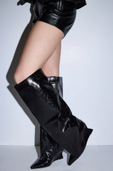 AZALEA WANG KENYA BLACK KNEE HIGH WEDGE BOOT
