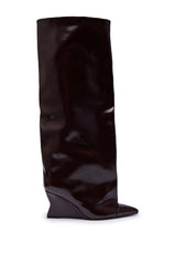AZALEA WANG KENYA BROWN KNEE HIGH WEDGE BOOT