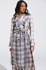 PLAID ABOUT YOU SHEER TRENCH