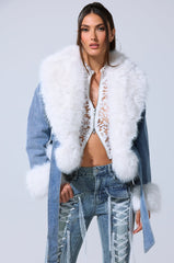 LAINEY FUR TRIM DENIM MOTO