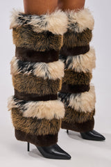 AZALEA WANG LANGLAU BROWN MULTI STILETTO FUR BOOT