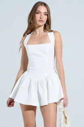 ROSALIA STRETCH LINEN MINI DRESS IN WHITE