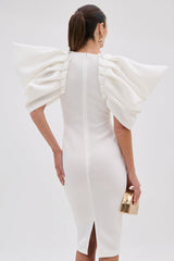 PURE JOY MIDI DRESS WITH DRAMATIC SLEEVE IN WHITE