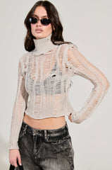 SEXY LOOSE WEAVE HIGH NECK SWEATER IN GREY
