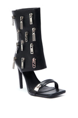 AZALEA WANG LUCAS BLACK ZIPPER DETAIL SANDAL BOOTIE