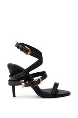 AZALEA WANG MAZOLE BLACK TAPE MEASURE DETAIL WRAP UP SANDAL