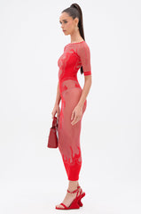 SEXY AS HELL MESH MIDI DRESS IN RED