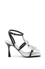 AZALEA WANG MERCI BLACK AND WHITE FLORAL STILETTO SANDAL