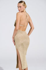 KEEPIN IT SIMPLE METALLIC MIDI DRESS