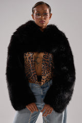 LEILA ULTRA CROP FAUX FUR IN BLACK