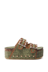 AZALEA WANG OHKAY OLIVE FLATFORM SANDAL