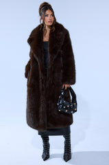 OSLO FAUX FUR COAT IN CHOCOLATE