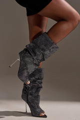 AZALEA WANG PHOTINE BLACK MULTI SPARKLE OPEN TOE STILETTO BOOTIE