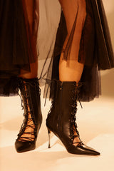 AZALEA WANG PONCIA BLACK LACE UP BLACK BOOTIE