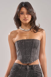 LETS GET IT DENIM CORSET TOP