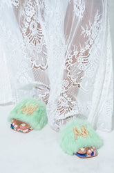 AZALEA WANG RAFAELA GREEN SLIP ON FURRY SANDAL