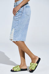 AKIRA REIGNS OLIVE BRAIDED PUFF SLIP ON SANDAL