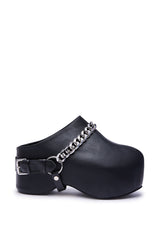 AZALEA WANG RILLMEY BLACK FLAT CLOG WITH METAL DETAIL