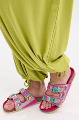 AKIRA RUVY FUCHSIA STONE EMBELLISHED FLAT SANDAL