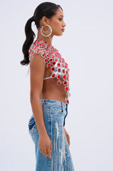 BEJEWELED RUBY SLEEVELESS TOP