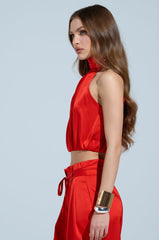 MEREDITH BLAKE SATIN MOCK NECK TOP