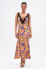 RYAN FLORAL PRINTED SATIN MIDI DRESS