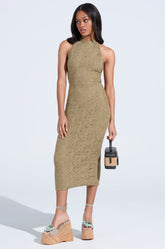 ON THE MOVE BODYCON MIDI DRESS IN OLIVE