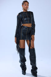 CALM DOWN FAUX LEATHER MINI SKIRT