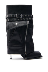 AZALEA WANG SAYLAH BLACK FOLD OVER STILETTO BOOTIE