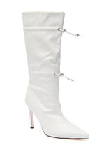 AZALEA WANG SEANNA IVORY CINCHED STILETTO BOOTIE