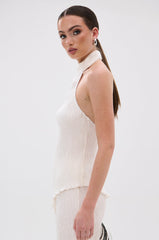 OLIVIA PLISSE HALTER NECK ASYMMETRICAL TOP IN WHITE