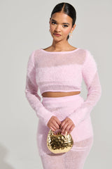 TIME FLIES CROP SWEATER IN LIGHT PINK