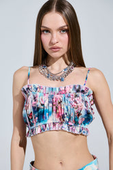 FEMALE FANTASY PRINTED SATIN RUCHED TOP