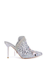 AZALEA WANG SOULMATE SILVER EMBELLISHED PUMP WITH RIBBON DETAIL