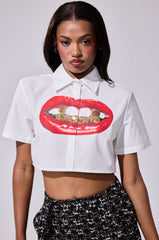 NEW GRILLZ CROPPED BUTTON DOWN SHIRT