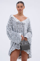 GISELLE SEQUIN SWEATSHIRT DRESS IN SILVER
