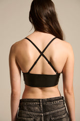 PAXTON SEXY FAUX LEATHER TRIANGLE LONGLINE BRALETTE