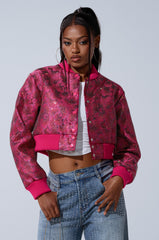 FLEUR RHINESTONE BROCADE BOMBER