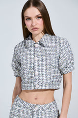 LULU SHORT SLEEVE TWEED BLOUSE