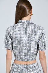 LULU SHORT SLEEVE TWEED BLOUSE