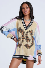 RYAN COLORBLOCK RHINESTONE JERSEY MINI DRESS IN PASTEL