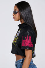 MAD CITY FAUX LEATHER SHORT SLEEVE BUTTON DOWN SHIRT