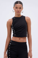 GROMMET DETAIL RUCHED TANK TOP