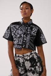 MAKE IT OFFICIAL FAUX LEATHER BUTTON DOWN IN BLACK