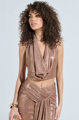 ALL OF THE GLAMOUR SLINKY HALTER NECK TOP IN MAUVE