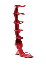 AZALEA WANG TAITEN RED SNAKE WEDGE SANDAL