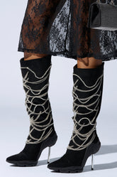 AZALEA WANG TATY BLACK CHAIN EMBELLISHED BOOT
