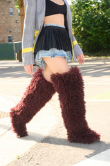 AZALEA WANG TEMPLETON BURGUNDY FAUX POODLE FUR OVER THE KNEE BOOT